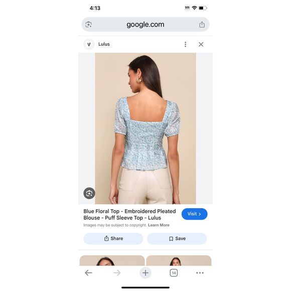 Dainty Effect Blue Floral Embroidered Pleated Puff Sleeve Top NWT - Picture 2 of 12